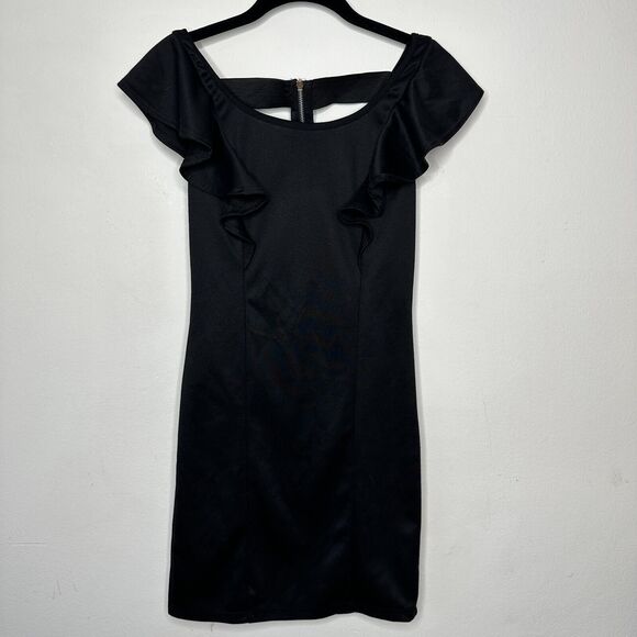 Sexy Satin Black Ruffle Sleeveless Mini Exposed Back T Design Small - Picture 11 of 11